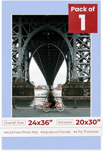 20x30 Mat for 24x36 Frame - Precut Mat Board Acid-Free Baby Blue 20x30 Photo Matte Made to Fit a 24x36 Picture Frame, Premium Matboard for Family Photos, Show Kits, Art, Picture Framing, Pack of 1 Mat in Kuwait