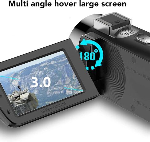 Diydeg 4K Video Camera for Filming, Full HD 64MP WiFi Camcorder, 3.0" 180 Rotation Vlogging Camera with LED Fill Light, Digital Cameras for Travel and Live Streaming in Saudi Arabia