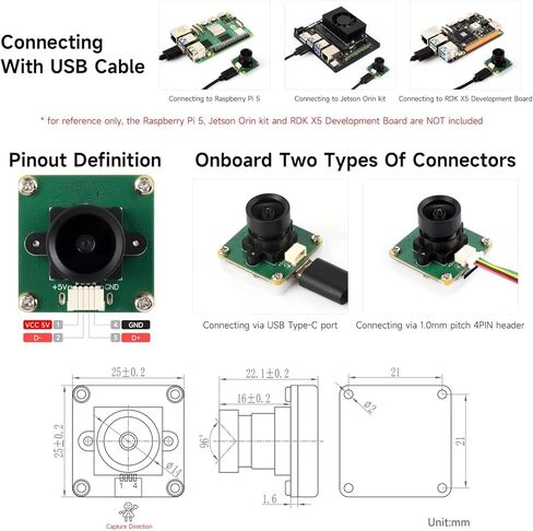 كاميرا USB OS05A10 بدقة 5 ميجابكسل (A)، تدعم منفذ USB2.0 من النوع C ورأس SH1.0 4PIN @XYGStudy in Saudi Arabia