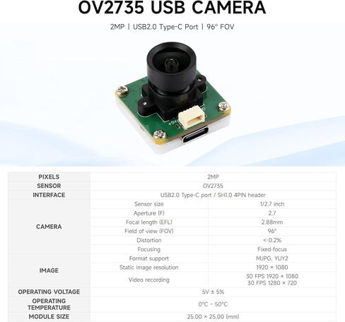 OV2735 2MP USB Camera (A), Supports USB2.0 Type-C Port and SH1.0 4PIN Header @XYGStudy in Saudi Arabia