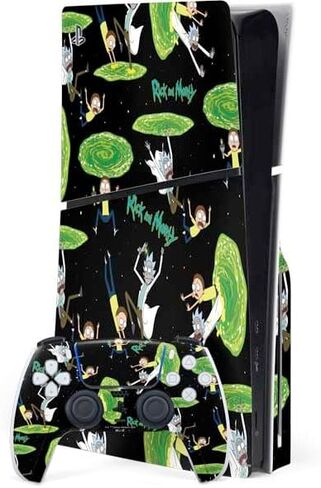 Skinit Decal Gaming Skin Compatible with PS5 Slim Disk Bundle - Officially Licensed Adult Swim Rick and Morty Portal Pattern Design in Saudi Arabia