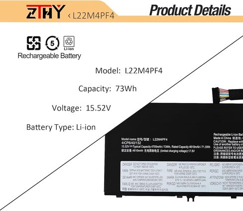 بطارية كمبيوتر محمول L22M4PF4 L22C4PF4 L22D4PF4 متوافقة مع Lenovo Yoga Pro 7 14IRH8 14APH8 14ARP8 14IMH9 14AHP9 Slim Pro 7 14APH8 14ARP8 Series SB11K24759 SB11K24758 SB11N45331 SB11N45322 15.52 فولت 73 وات في الساعة in Kuwait