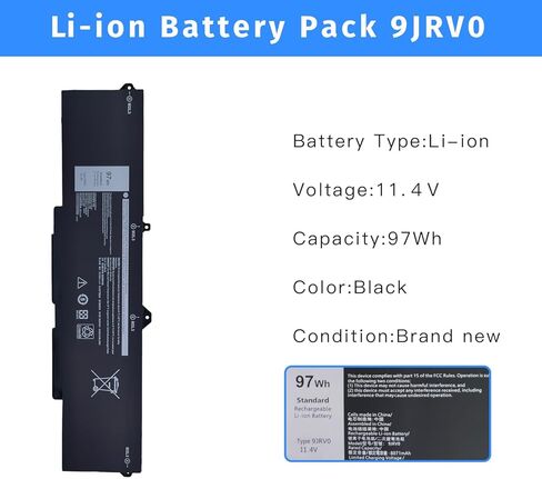 9JRV0 Laptop Battery Replacement for Dell Latitude 5521 5531 Precision 3561 3571 3581 3591 Alienware m17 R5 AMD Alienware m18 R1 R2 Alienware m18 R1 AMD Series 0P3TJ 0R05P0 05RGW [11.4V 97Wh] in Kuwait