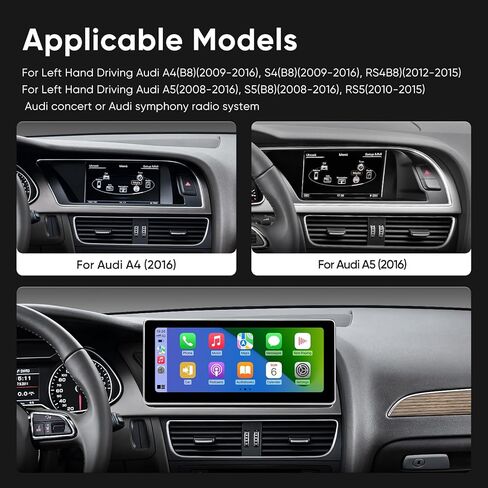 شاشة تعمل باللمس لسيارة Audi A4 A5 S4 S5 RS4 RS5 (2009-2016) مدمجة في Android Auto CarPlay Bluetooth ترقية راديو السيارة في المصنع تحتفظ بنظام مكبر الصوت الاستريو الأصلي (10.25 A4 Symphony) in Kuwait