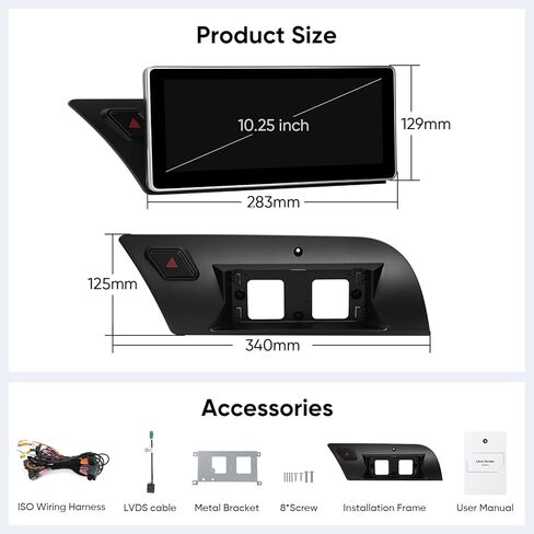 شاشة تعمل باللمس لسيارة Audi A4 A5 S4 S5 RS4 RS5 (2009-2016) مدمجة في Android Auto CarPlay Bluetooth ترقية راديو السيارة في المصنع تحتفظ بنظام مكبر الصوت الاستريو الأصلي (10.25 A4 Symphony) in Kuwait