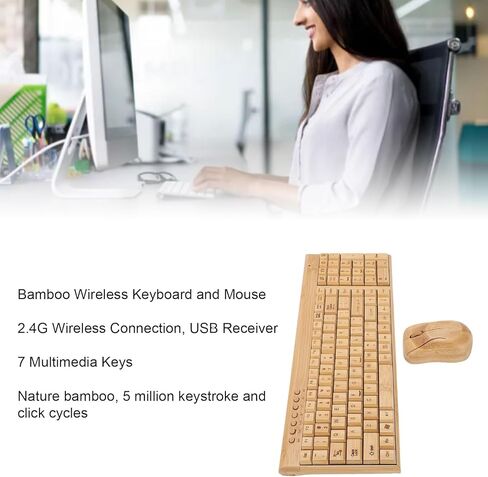 GOWENIC Bamboo Keyboard and Mouse, 2.4G Wireless Keyboard and Mouse Set with USB Receiver for Computer Laptop, AAA Battery Powed in Saudi Arabia