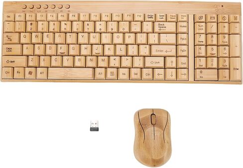 GOWENIC Bamboo Keyboard and Mouse, 2.4G Wireless Keyboard and Mouse Set with USB Receiver for Computer Laptop, AAA Battery Powed in Saudi Arabia