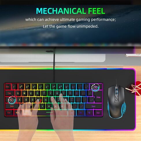 ASHATA RGB Gaming Keyboard and Backlit Mouse Combo, USB Wired, Wired Computer Keyboards Gaming with Mousepad, Ergonomic Design, for PC Laptop Game and Work (Black Set) in Kuwait