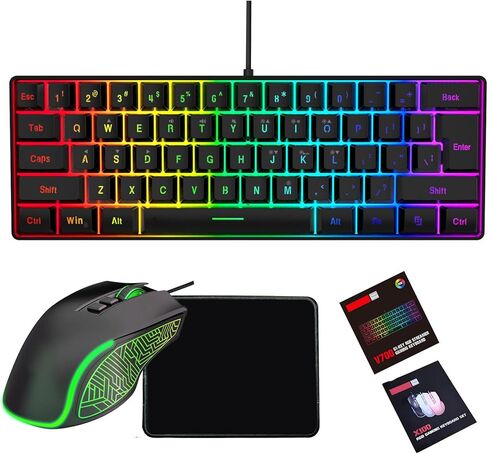 ASHATA RGB Gaming Keyboard and Backlit Mouse Combo, USB Wired, Wired Computer Keyboards Gaming with Mousepad, Ergonomic Design, for PC Laptop Game and Work (Black Set) in Kuwait