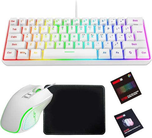 ASHATA RGB Gaming Keyboard and Backlit Mouse Combo, USB Wired, Wired Computer Keyboards Gaming with Mousepad, Ergonomic Design, for PC Laptop Game and Work (Black Set) in Saudi Arabia