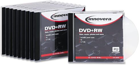 أقراص إنوفيرا DVD+RW، 4.7 جيجابايت، 4X، مع حافظات مجوهرات، فضي، 10/حزمة in Saudi Arabia
