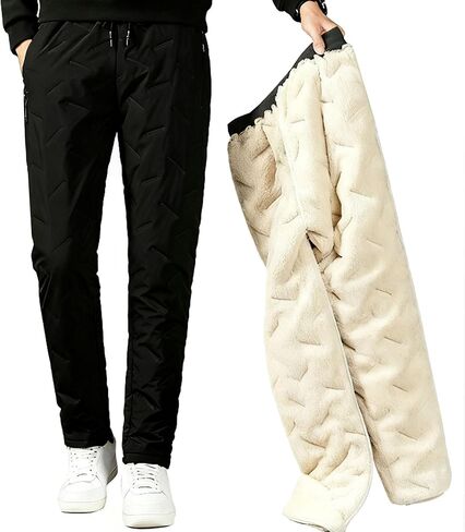 Men's Winter Snow Pants Warm Fleece Lined Windproof Joggers Waterproof Thermal Sweatpants Baggy Fit Active with Pockets in Saudi Arabia