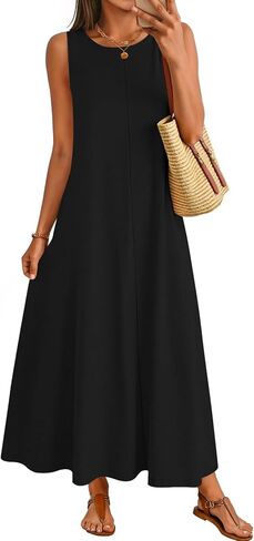 MEROKEETY Women's 2026 Summer Maxi Dress Sleeveless Crewneck Casual Loose Beach Vacation Basic Long Sundress in Saudi Arabia
