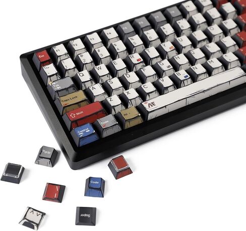 YMDK Retro Color Hand-Drawn Manga Theme Keycaps Sidelit Anime Comic Full Set 128 Keys Creative Interesting Homemade Custom Keycap PBT Dye Sub Cherry Profile Key Caps for MX Mechanical Keyboard in Saudi Arabia