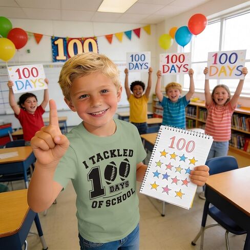 100 Days of School Shirt for Toddler Boy I Tackled 100 Days Football T-Shirt Kids 100th Day School Short Sleeve Tee in Saudi Arabia