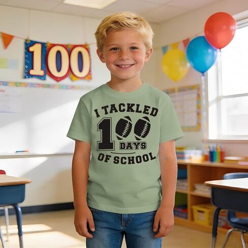 100 Days of School Shirt for Toddler Boy I Tackled 100 Days Football T-Shirt Kids 100th Day School Short Sleeve Tee in Saudi Arabia