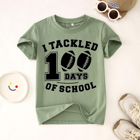 100 Days of School Shirt for Toddler Boy I Tackled 100 Days Football T-Shirt Kids 100th Day School Short Sleeve Tee in Saudi Arabia