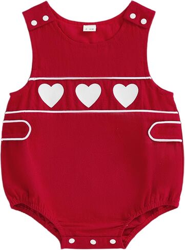 Baby Boys First Valentine's Day Romper Sleeveless Round Neck Cute Heart Print Cotton Linen Newborn Jumpsuit in Saudi Arabia