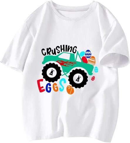Easter Shirts for Boys Girls Toddler Kids Children Bunny Eggs Tractor Monster Truck Graphic Tees Outfit T-Shirt Top 2T-7T in Saudi Arabia