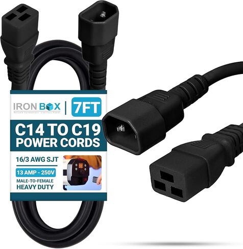 IronBox Electric C14 to C19 Power Cords - 13A, 250V, 16/3 AWG SJT - UL Listed Power Supply Cable - Heavy Duty Power Cord Extension for Computer, Monitor, PDU, Desktop, Audio and More (10 ft, Black) in Saudi Arabia