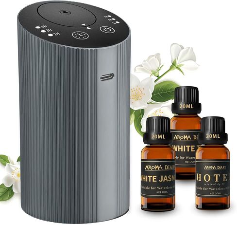 Waterless Essential Oil Diffuser Starter Kit with 3 x 20mL Essential Oil, Rechargeable Scent Diffuser for Home Car Bathroom, 3 Mist & 4 Timer, Portable Small Aromatherapy Diffuser Machine, DarkGreen in Saudi Arabia