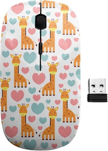 ماوس USB لاسلكي 2.4 جيجا هرتز، نمط لطيف على شكل زرافة جميل، فأرة كمبيوتر نحيفة مريحة للأطفال in Kuwait