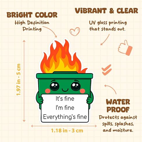 Dumpster Fire Stickers - 50PCS Emotional Support Stickers, Cute Inspirational Vinyl Stickers Pack for Water Bottle Laptop - Motivational Affirmation Gifts for Kids Teens Adults in Kuwait