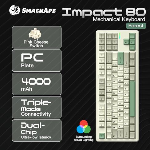 Impact80 Tri-Mode Wireless Mechanical Keyboard,USB-C Wired, Hot-Swappable 87 Keys Gasket Mount, RGB Light Bar, 8000mAh Battery, QMK/VIA Compatible RS8 Keyboard for Windows/Mac (Ultra Black) in Saudi Arabia