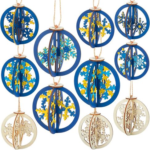 Chunful 72 Pcs DIY Christmas Wooden Snowflake Crafts to Paint 3D Unfinished Christmas Tree Ornaments Wood Cutouts Blank Hollow Wood Slice for Xmas Tree Decorations in Saudi Arabia