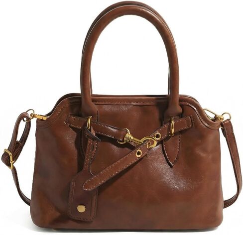 Base'ic Women’s Vintage Style Vegan Leather Crossbody Bag – Multi-Compartment Tote with Adjustable Strap & Belt Detail in Saudi Arabia