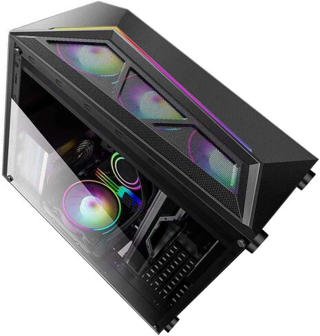 حافظة كمبيوتر ATX متوسطة الحجم RGB مع لوحة أكريليك مقواة إطار شريط إضاءة RGB متعدد الألوان متوافق مع اللوحات الأم ATX Micro-ATX تصميم مدمج للألعاب والمكاتب in Kuwait