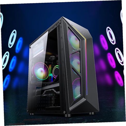 حافظة كمبيوتر ATX متوسطة الحجم RGB مع لوحة أكريليك مقواة إطار شريط إضاءة RGB متعدد الألوان متوافق مع اللوحات الأم ATX Micro-ATX تصميم مدمج للألعاب والمكاتب in Kuwait