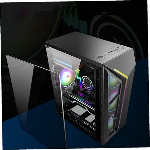 حافظة كمبيوتر ATX متوسطة الحجم RGB مع لوحة أكريليك مقواة إطار شريط إضاءة RGB متعدد الألوان متوافق مع اللوحات الأم ATX Micro-ATX تصميم مدمج للألعاب والمكاتب in Kuwait