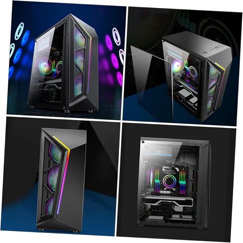 حافظة كمبيوتر ATX متوسطة الحجم RGB مع لوحة أكريليك مقواة إطار شريط إضاءة RGB متعدد الألوان متوافق مع اللوحات الأم ATX Micro-ATX تصميم مدمج للألعاب والمكاتب in Kuwait