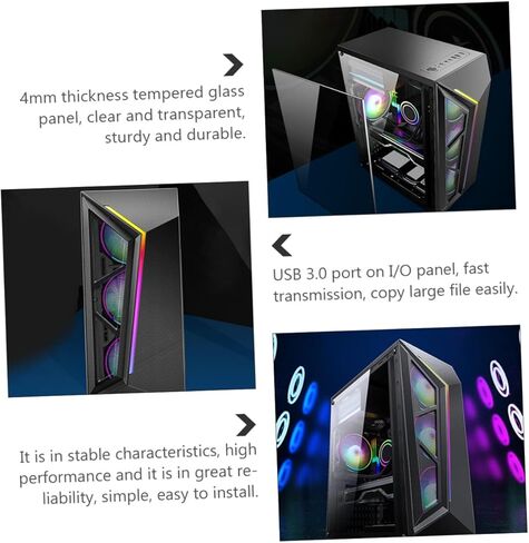 حافظة كمبيوتر ATX متوسطة الحجم RGB مع لوحة أكريليك مقواة إطار شريط إضاءة RGB متعدد الألوان متوافق مع اللوحات الأم ATX Micro-ATX تصميم مدمج للألعاب والمكاتب in Kuwait