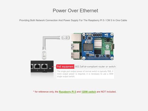 Power Over Ethernet (PoE) HAT for Raspberry Pi 5 / CM5, 802.3af/at PoE Network Standard, 5V 5A Output, Isolated Switched-Mode Power Supply, Compatible with Pi5 Official Case and Active Cooler in Saudi Arabia