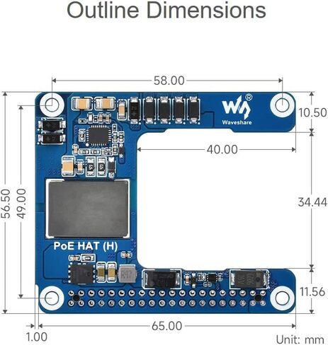 Power Over Ethernet (PoE) HAT for Raspberry Pi 5 / CM5, 802.3af/at PoE Network Standard, 5V 5A Output, Isolated Switched-Mode Power Supply, Compatible with Pi5 Official Case and Active Cooler in Saudi Arabia