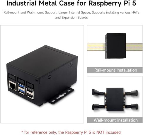 Industrial Grade Metal Case (D) for Raspberry Pi 5 Supports Installing Official Cooling Fan and Various Hats, Larger Internal Space, Wall-Mount and Rail-Mount Support (PI5-CASE-D) in Saudi Arabia