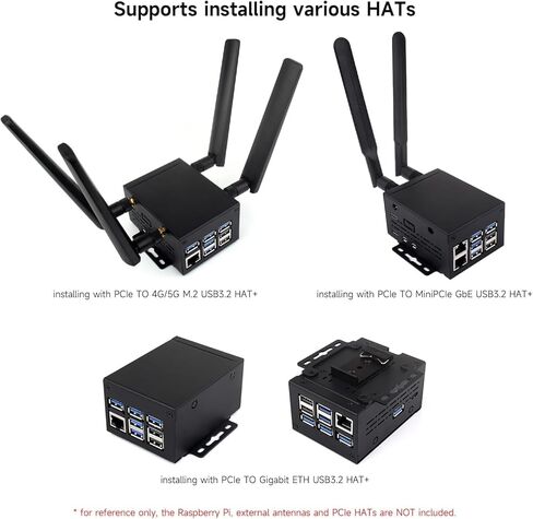 Industrial Grade Metal Case (D) for Raspberry Pi 5 Supports Installing Official Cooling Fan and Various Hats, Larger Internal Space, Wall-Mount and Rail-Mount Support (PI5-CASE-D) in Saudi Arabia