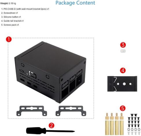 Industrial Grade Metal Case (D) for Raspberry Pi 5 Supports Installing Official Cooling Fan and Various Hats, Larger Internal Space, Wall-Mount and Rail-Mount Support (PI5-CASE-D) in Saudi Arabia