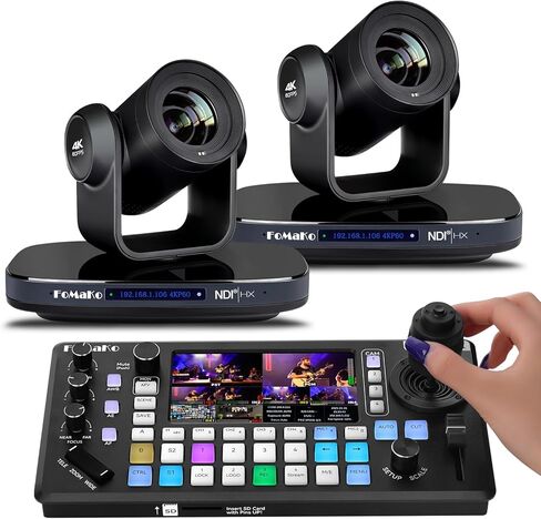 كاميرا FoMaKo 60FPS 4K NDI PTZ، تكبير بصري 20X، يدعم NDI 4K 60 إطارًا في الثانية، مفتاح فيديو KC800 HDMI مع وحدة تحكم PTZ مدمجة، للكنيسة، العبادة، (K820N x2 + KC800) in Saudi Arabia