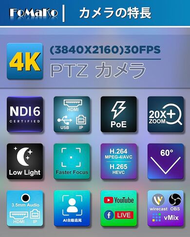 FoMaKo K20UH 4K HDMI PTZ Camera with AI Auto-Tracking(Gen 3), NDI HX3 Certified, 20X Optical Zoom, KC800 HDMI Video Switch with Integrated PTZ Controller (K20UH x2 + KC800) in Saudi Arabia