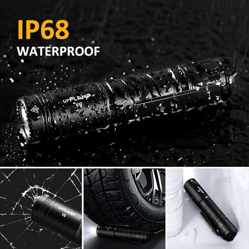 مصباح يدوي V6 1300 لومن قابل لإعادة الشحن، مصابيح LED مدمجة وقوية مع شحن سريع من النوع C، مؤشر البطارية الذكي، 6 أوضاع إضاءة، IP68 مقاوم للماء للخارج، والتخييم، والطوارئ in Kuwait