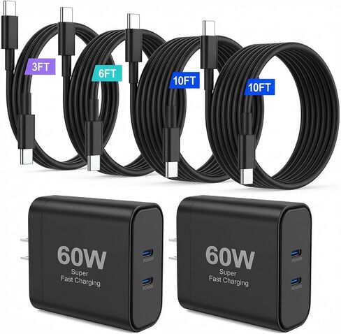 iPhone 17 Charger,45W Fast Charging Dual Port USB C Charger Block with 3/6/10/10FT Type C Charging Cable-PD Quick Adapter 3.0 for iPhone 17/17 Pro/17 Pro Max/Air/16/15 Pro Max/Plus,iPad (Black) in Saudi Arabia