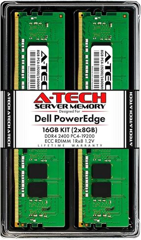 ذاكرة A-Tech سعة 16 جيجابايت (2 × 8 جيجابايت) لـ Dell PowerEdge R440 وT440 وR540 وR640 وT640 وM640 وFC640 وR740 وR740XD وR940 وC6420 | DDR4 2400MHz ECC RDIMM PC4-19200 1Rx4 1.2V 288-Pin DIMM مجموعة ترقية ذاكرة الوصول العشوائي للخادم in Kuwait