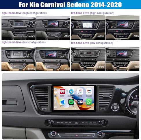 [4+128G] ستيريو راديو السيارة Android 15 لكيا كرنفال سيدونا 2014-2020 مع Carplay اللاسلكي وAndroid Auto، راديو السيارة 9 بوصة مع وصلة مرآة بلوتوث FM/RDS WiFi GPS EQ DSP SWC+AHD كاميرا احتياطية in Kuwait