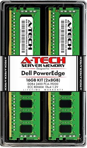 ذاكرة A-Tech سعة 16 جيجابايت (2 × 8 جيجابايت) لـ Dell PowerEdge R440 وT440 وR540 وR640 وT640 وM640 وFC640 وR740 وR740XD وR940 وC6420 | DDR4 2400MHz ECC RDIMM PC4-19200 1Rx4 1.2V 288-Pin DIMM مجموعة ترقية ذاكرة الوصول العشوائي للخادم in Kuwait
