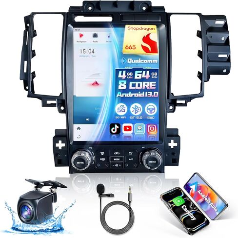 راديو سيارة Android 13 مقاس 12.1 بوصة لسيارة Ford Taurus 2010 2011 2012، راديو Taurus بشاشة عمودية Qualcomm 8Core T-Style مع Carplay/Android Auto 5Ghz WiFi DSP GPS SWC Mic كاميرا احتياطية، 4+64G in Kuwait