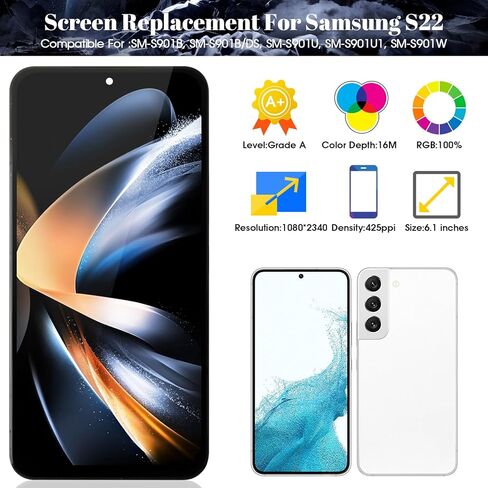 Incell for Samsung S22 5G Screen Replacement for Samsung Galaxy S22 5G SM-S901B G901U G901A G901W Digitizer Touch Screen Assembly with Frame（US Version） (Phantom Black) in Saudi Arabia