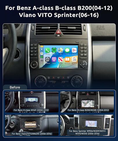 8core 6+128G لسيارة Mercedes Benz W169 W245 W639 W906 Vito Viano B200 Sprinter Android 15 Car Stereo Wireless Carplay Android Auto، 7 بوصة لراديو B200 Bluetooth 5G WiFi GPS + كاميرا احتياطية in Saudi Arabia